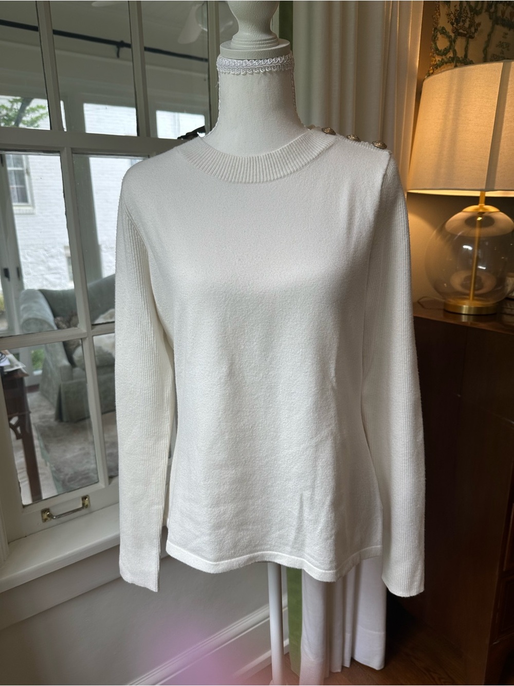 L'AGENCE Cream Ribbed Crewneck knit top